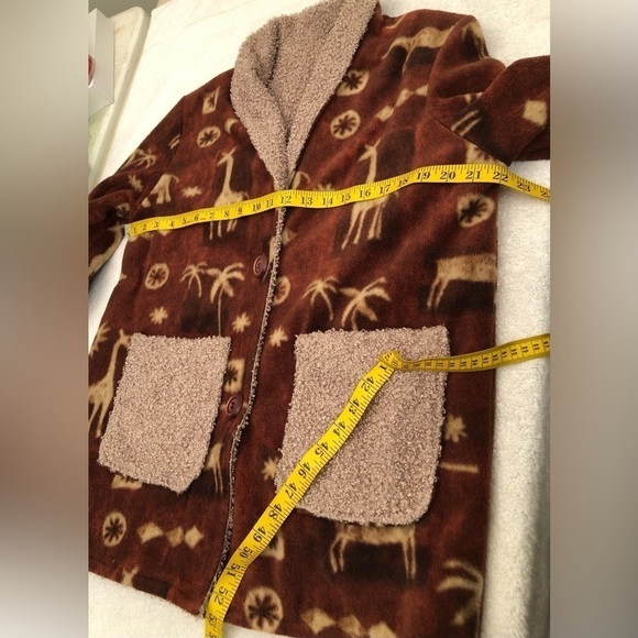 Safari Animal Fleece Teddy Bear Sherpa Jacket Brown Giraffe Elephant Size Large - Picture 12 of 16